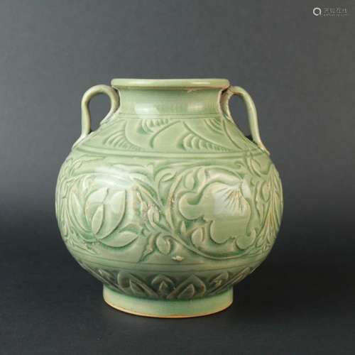 A Yaozhou Kiln Floral Carved Porcelain Jar