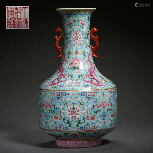 CHINESE QING DYNASTY FAMILLE ROSE AMPHORA VASE