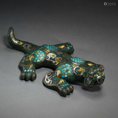 THE WARRING STATES PERIOD, BRONZE BEASTS INLAID GOLD, SILVER, TURQUOISE