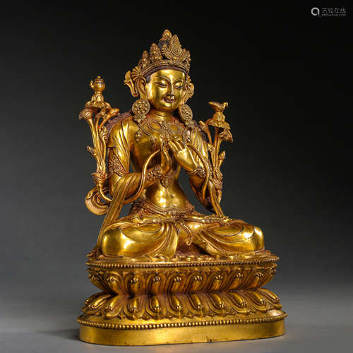 ANCIENT CHINESE GILT BRONZE SEATED BUDDHA