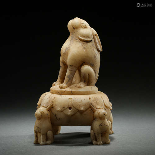 CHINESE WHITE MARBLE RABBIT INCENSE BURNER