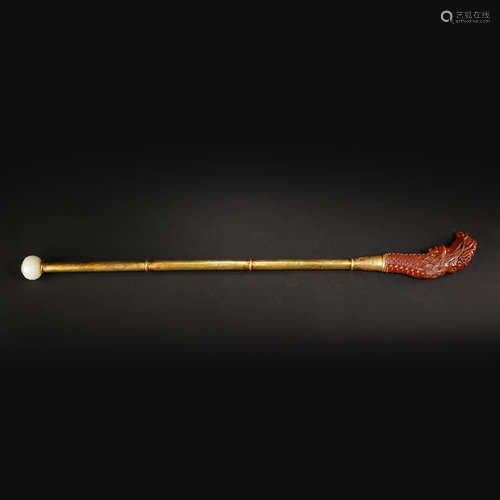 SILVER GILT INLAID HETIAN JADE, BEESWAX SCEPTER IN LIAO DYNASTY, CHINA