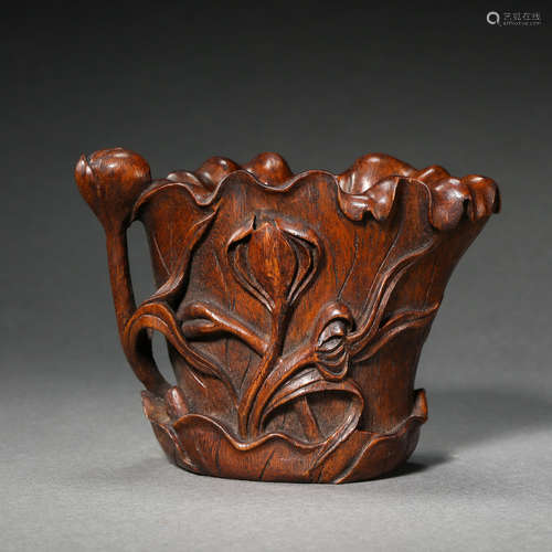 CHINESE QING DYNASTY BAMBOO CARVING CUP, IMITATION OF RHINO HORN