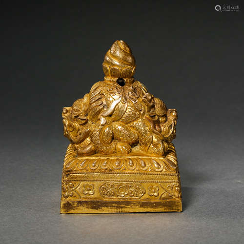 QING DYNASTY GILT BRONZE TIBETAN SEAL