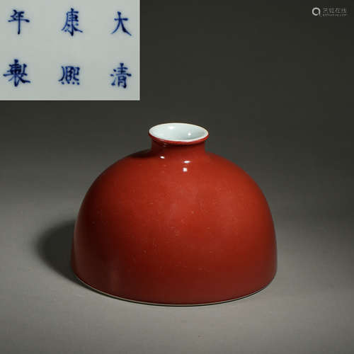 CHINESE QING DYNASTY RED GLAZED PORCELAIN JAR