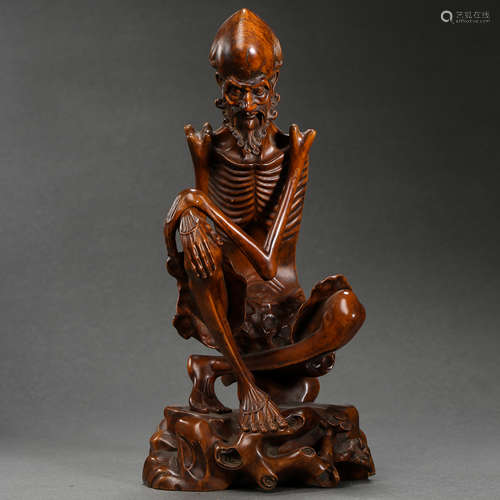 ANCIENT CHINESE WOOD CARVED ARHAT