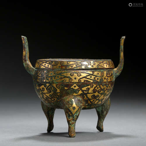 CHINESE DING, INLAID GOLD AND SILVER