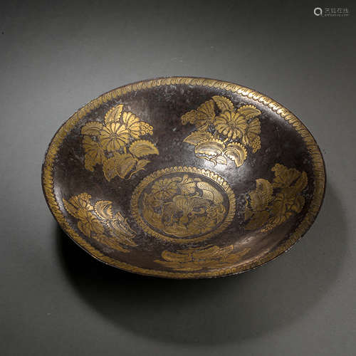 PARTIAL GILT BOWL WITH SILVER IN TANG DYNASTY, CHINA