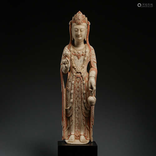 CHINESE WHITE STONE GUANYIN STANDING STATUE