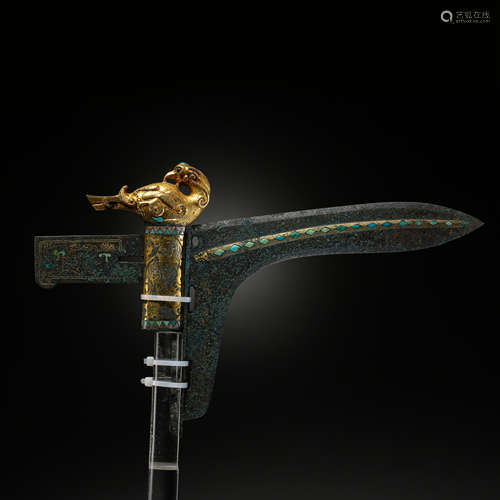 CHINA'S WARRING STATES PERIOD, STONE GE, INLAID GOLD, SILVER, AND TURQUOISE