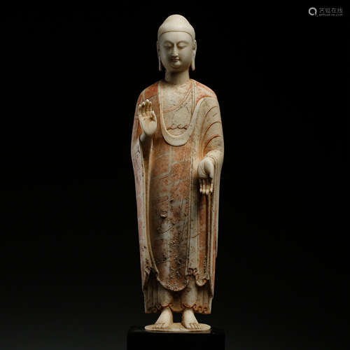 ANCIENT CHINESE WHITE STONE GUANYIN STANDING STATUE