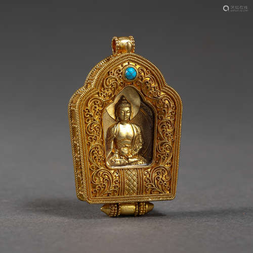 ANCIENT CHINESE GILT BRONZE BUDDHA SHRINE