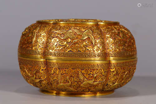 Chinese Bronze Gold Gilded Pattern Box