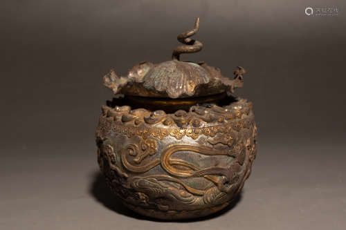 Chinese Silver Gold Gilded Cover Jar