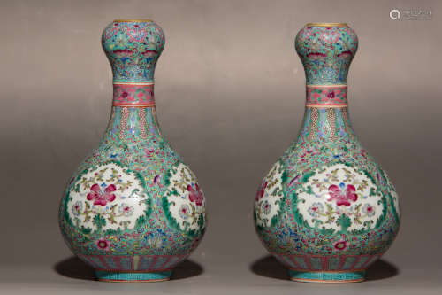 Chinese Pair Of Yongzheng Period Porcelain Bottles
