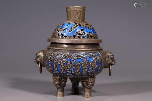 Chinese Qing Dynasty Siler Carved Incense Burner