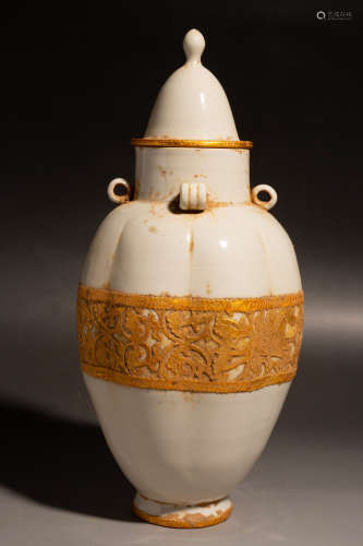 Chinese Ding Kiln Gold Painted Porcelain Bottle
