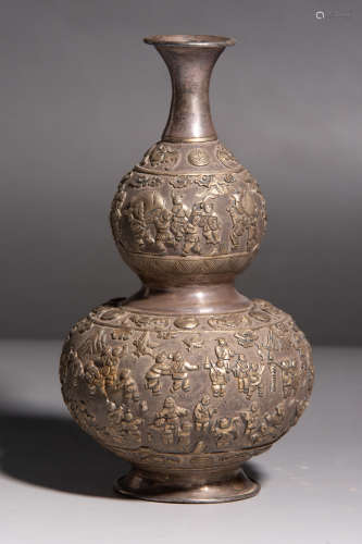 Chinese Silver Figures Story Gourd Shape Bottle