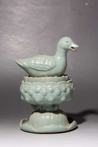 Chinese Celadon Porcelain Duck Shaped Incense Burner