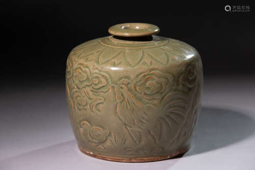 Chinese Yaozhou Kiln Engraved Porcelain Plum Bottle