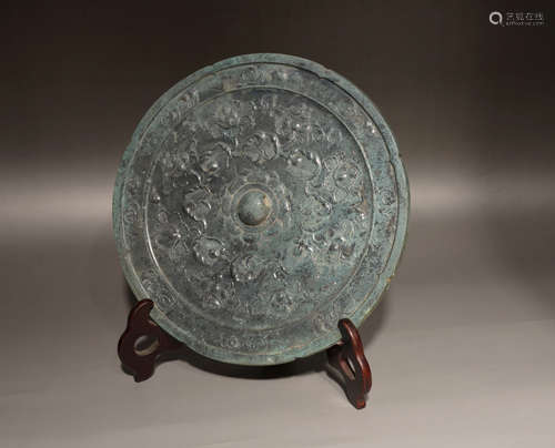 Chinese Flower Pattern Bronze Mirror