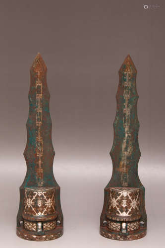 Chinese Bronze And Silver Spear