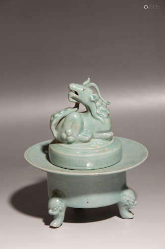 Chinese Celadon Porcelain Animal-Shaped Incense Burner