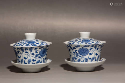 Chinese Pair Of Blue And White Porcelain Cups