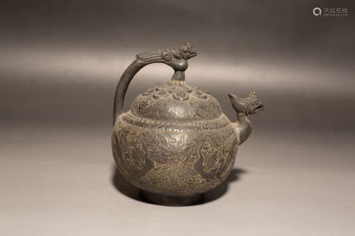 Chinese Silver Engraved Pot