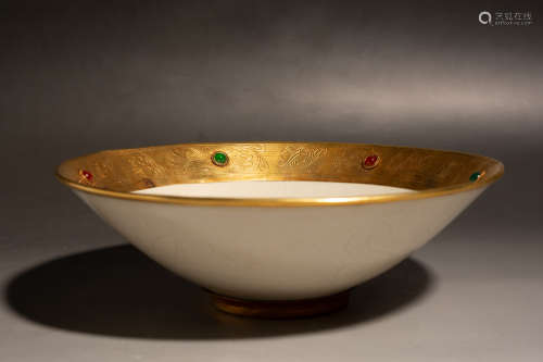 Chinese Ding Kiln Gold Painted Porcelain Bowl