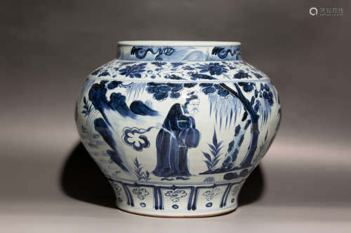 Chinese Blue And White Figures Story Pattern Porcelain Jar