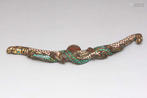 Chinese Gold Painted Hook Inlaid With Turquoise