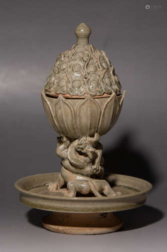 Chinese Celadon Porcelain Dragon Shaped Incense Burner