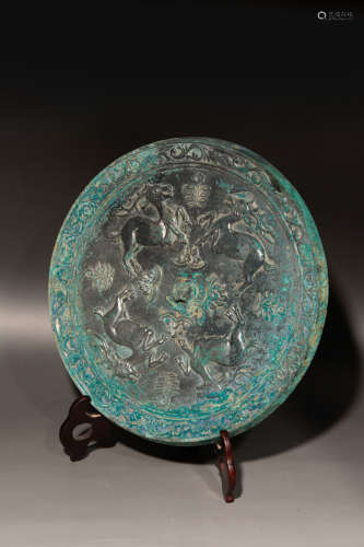 Chinese Bronze Mirror With Animal Pattern