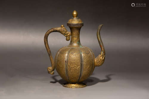 Chinese Bronze Gold Gilded Pot