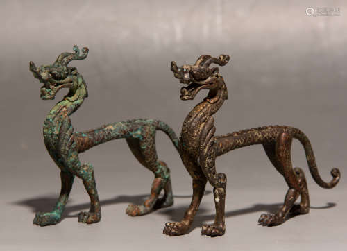 Chinese Pair Of Bronze Dragons