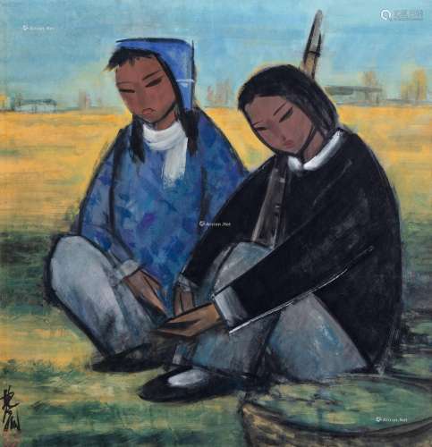 林风眠（1900～1991） 1958年作 两个女民兵 纸本设色