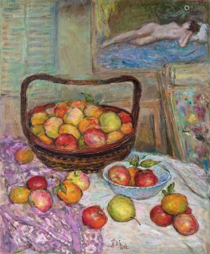 胡善余（1909～1993） 1989年作 水果篮 布面油画