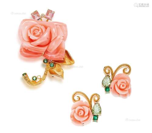 《可爱玫瑰》有机宝石胸针、耳钉套装