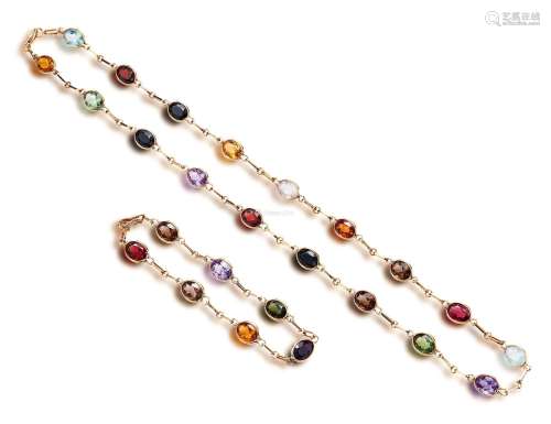 1960年彩色宝石项链和手链套装