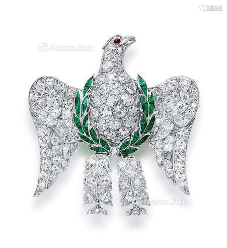 1900年法国铂金钻石天堂鸟胸针