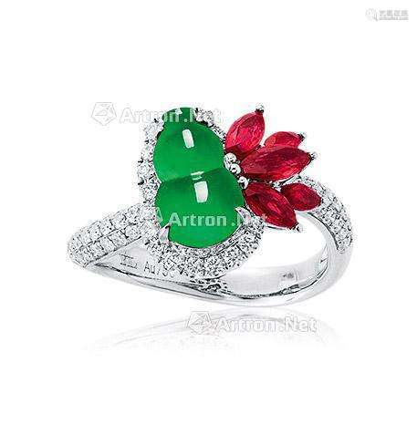 正阳绿玻璃种红宝石葫芦戒指