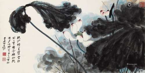 张大千（1899～1983） 1967年作 疏池红荷 立轴 设色纸本
