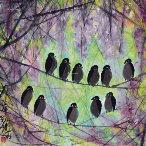 林风眠（1900～1991） 紫藤小鸟 镜心 设色纸本