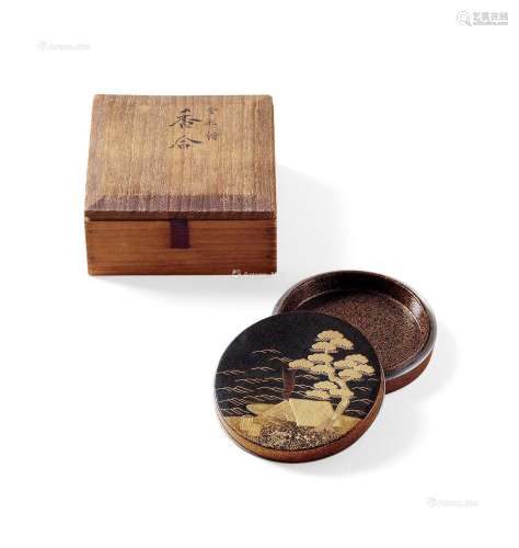 昭和时期 莳绘漆器香合 附供箱