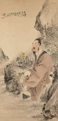 Ren Yi (1840-1896) Scholar Sitting by the Chrysanthemum Fence