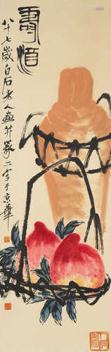 Qi Baishi (1864-1957) Longevity Peaches and Wine Jar