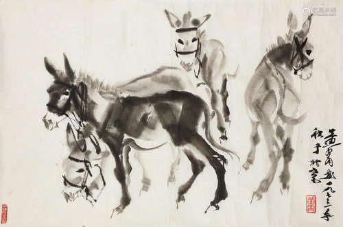 Huang Zhou (1925-1997) Four Donkeys