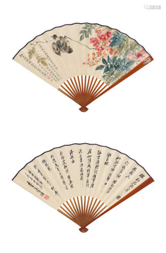 Jin Cheng (1878-1926); Wu Changshuo (1844-1927) Bird and Flowers; Poem in Running Script