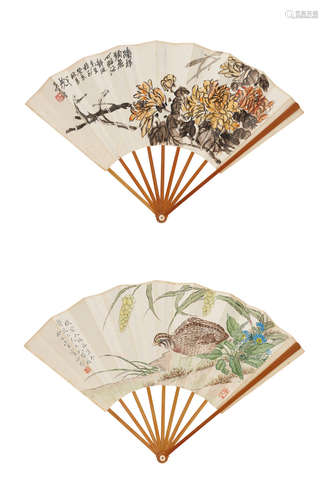 Wu Changshuo (1844-1927); Xu Sizhen (20th Century) Chrysanthemum; Quail and Flowers After Lin Chun (active 1174-1190)